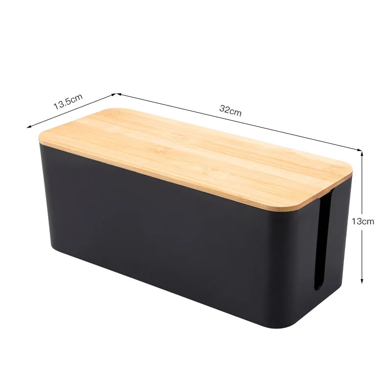 Wooden Office Cable Storage Box Power Line Wire Management Organizer Charger Socket Network Line Storage Bin Desk Storages