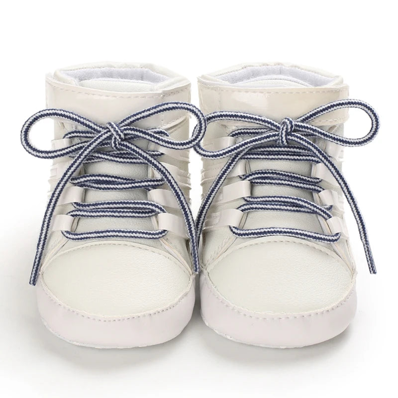 Spring and Autumn Baby Shoes Fashion Classic White PU High Top Sports Shoes Soft Sole Comfortable Casual Walking Shoes