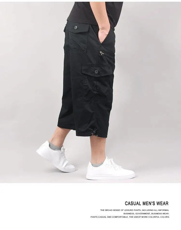 Men's Cargo Shorts Summer Loose Casual Pants Elastic Waist Large Size Outdoor Jogging Sweatpants Trend Multi Pockets