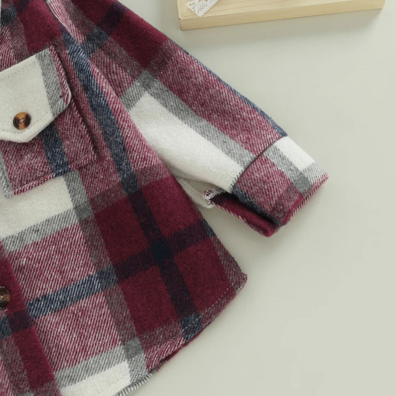 2022-08-23 Lioraitiin 0-4Years Kids Baby Girl Boy Plaid Shirt Jacket Casual Lapel Long Sleeve Button Up Cardigan Jacket Coat