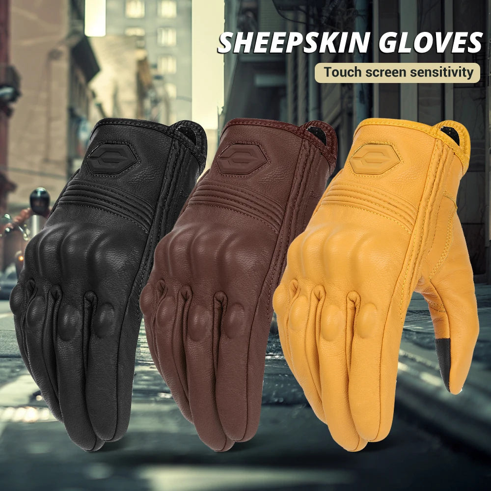 Leather Motorcycle Gloves Summer Motocross Glove Men Retro Biker Cycling Women Motorcyclist Protected Cycling Glove