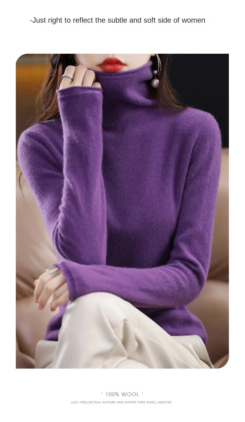 New 100% Merino Wool Turtleneck Cashmere Sweater In Autumn And Winter Women's Casual Knitted Coat Women's Coat Korean Fashion