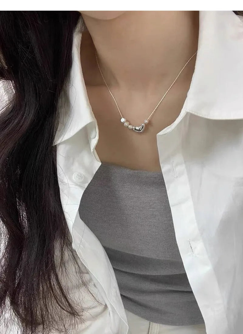 925 Silver Love Heart Pearl Necklace for Women Gift Korean Versatile Simplicity Irregular Jewelry Dropshipping