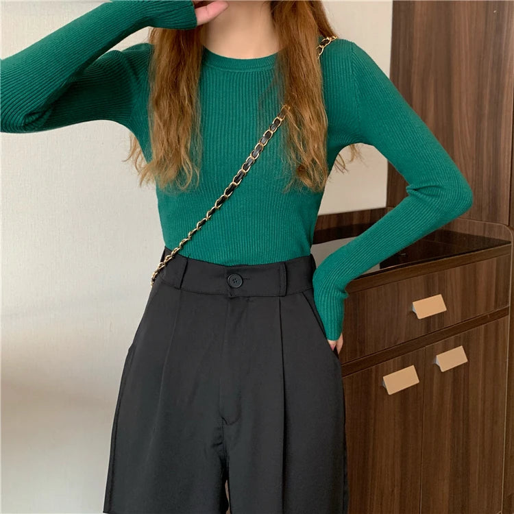 2024 New Women Sweater Autumn Winter Long Sleeve Pullover Basic Top Fashion O-neck Elastic Female Winter Solid Knitted Jumper