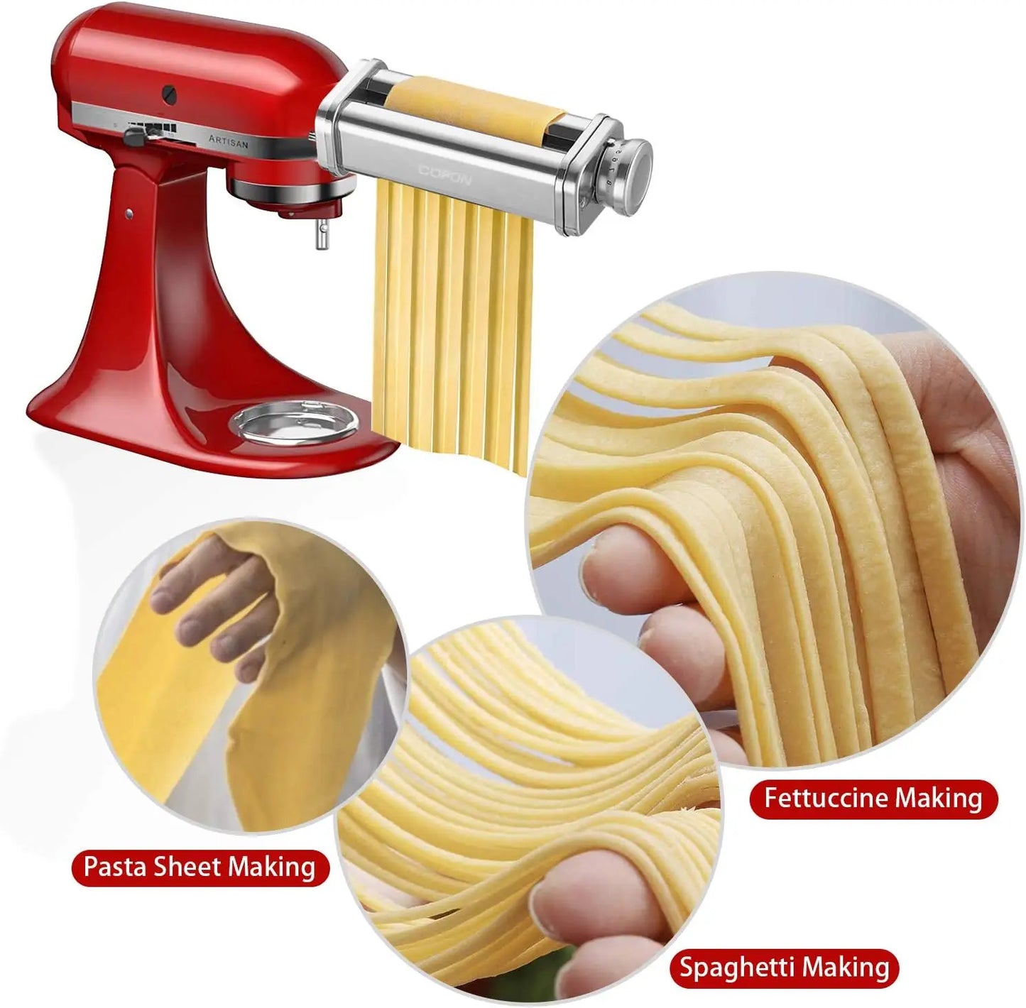 Pasta Attachment for Kitchenaid Stand Mixer,Cofun 3 Piece Pasta Maker Machine with Pasta Roller and Cutter Set for Dough Sheet,