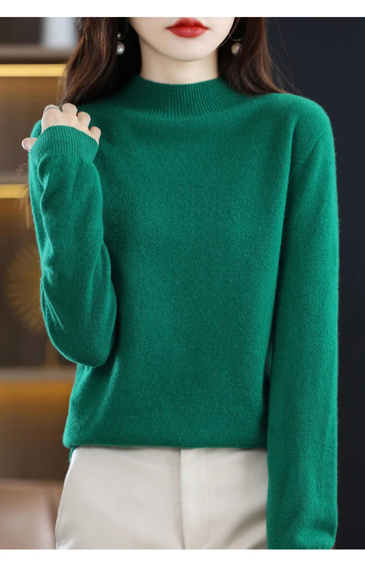 100% merino wool cashmere sweater women's sweater semi-high-necked long-sleeved pullover warm pullover in autumn and winter