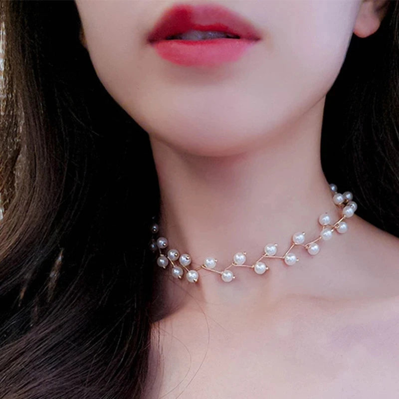 Fashion Imitation Pearl Choker Fairy Women Necklaces Korean New Pearl Pendants Collar Trend Neck Jewelry Party Neck Decoration