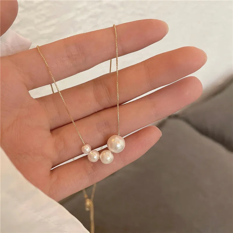 Luxury Fashion Three Pearl Choker Necklaces Vintage Stainless Steel Chain Necklace for Women Pendant Party Jewelry Girl Gift