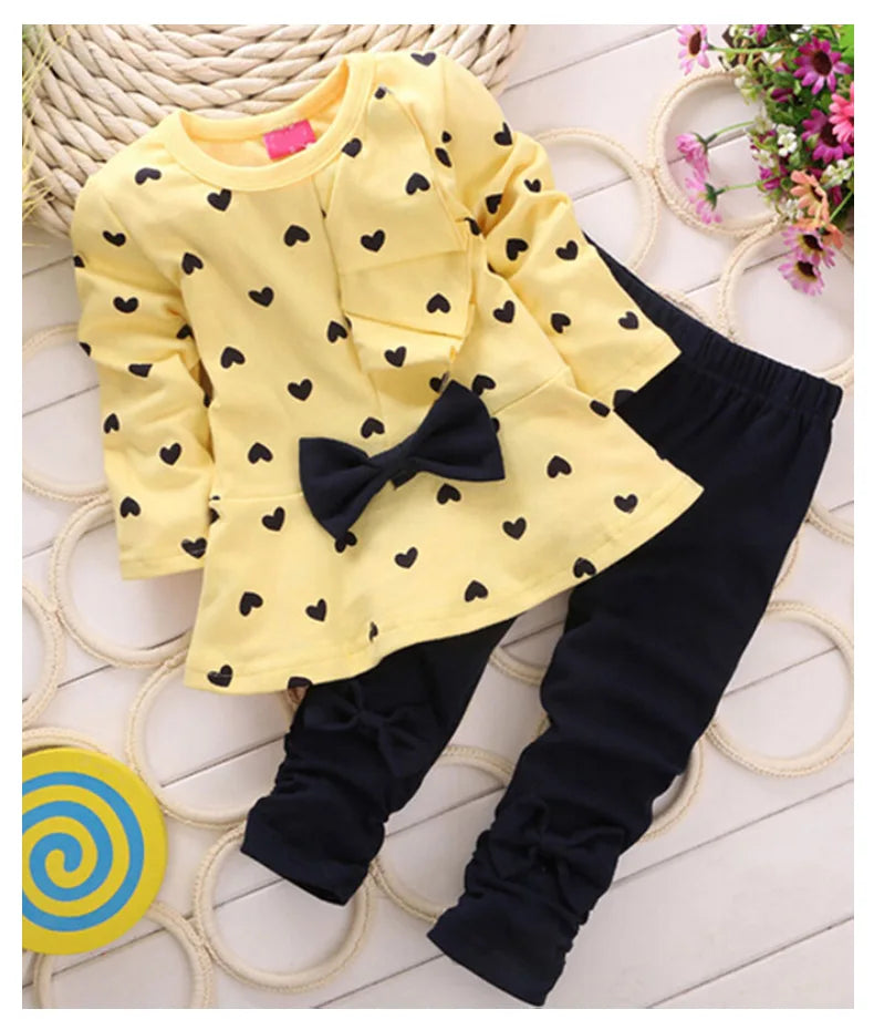 Cute Toddler Baby Girls Clothes Set Long Sleeve T-Shirt and Pants Kids 2pcs Outfits