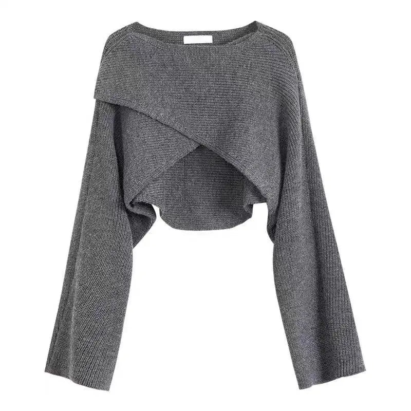 Winter Knitted Cropped Cross Irregular Streetwear Sweater Y2K Tops Women Sweater Autumn Long Sleeve Pullovers Sweater Pull 22933