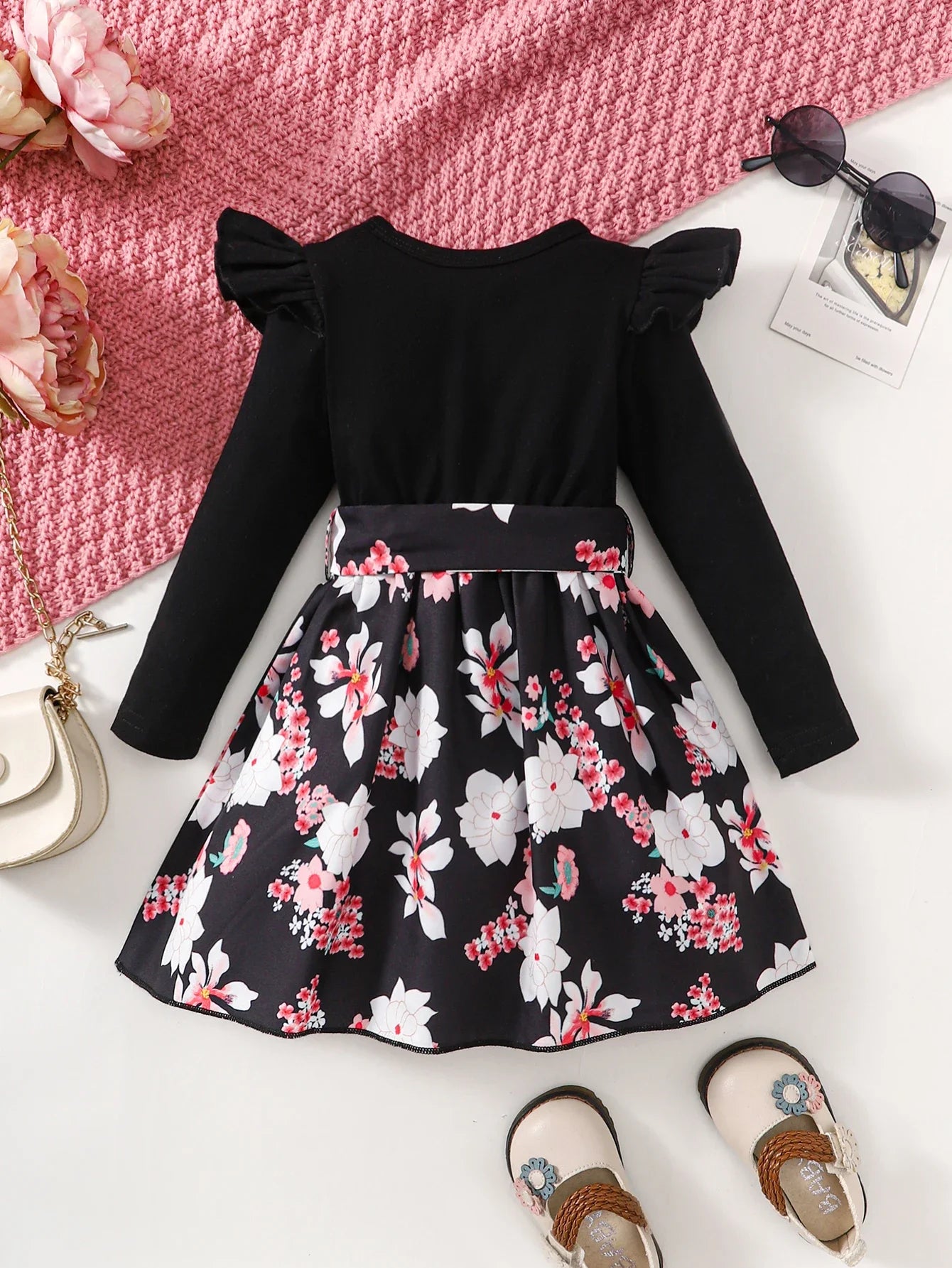 1-8 Years Kids Girls Costume Flower Print Long Sleeve Dress/Clothing Set Spring&Autumn Daily Casual Sisters Outfit for Children