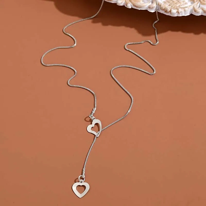 Fashion Double Love Heart Necklaces for Women Simple Sliver Color Personality Long Tassel Necklace Party Jewellery Gifts