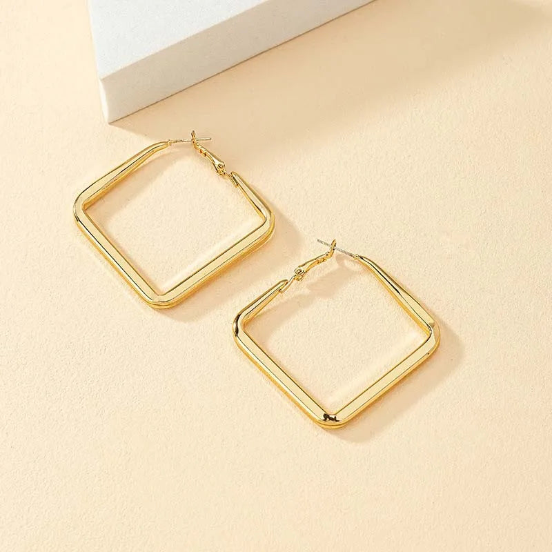 2023 Fashion Gold Color Big Square Hoop Earrings For Women Exaggerated Metal Geometric Irregular Circle Earrings Jewelry