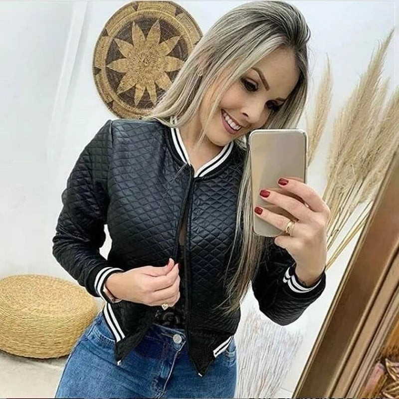 Autumn Winter Leisure Fashion Women Jacket O-neck Zipper Stitching Quilted Bomber Jacket 2021 New Women Coats Short