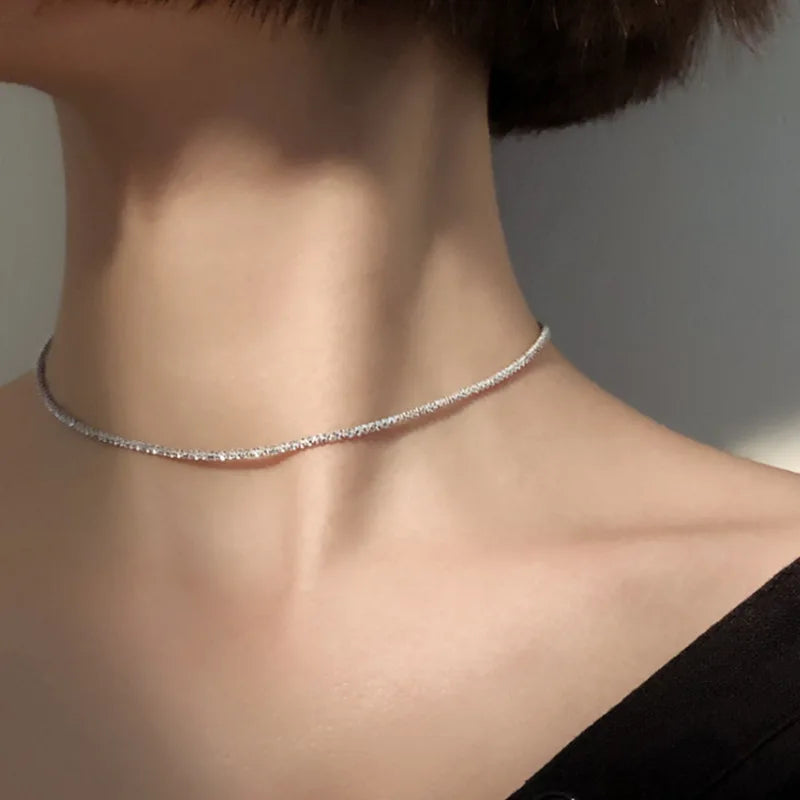 Popular Silver Colour Sparkling Clavicle Chain Choker Necklace Collar for Women Fine Jewelry Wedding Party Birthday Gift Fashion