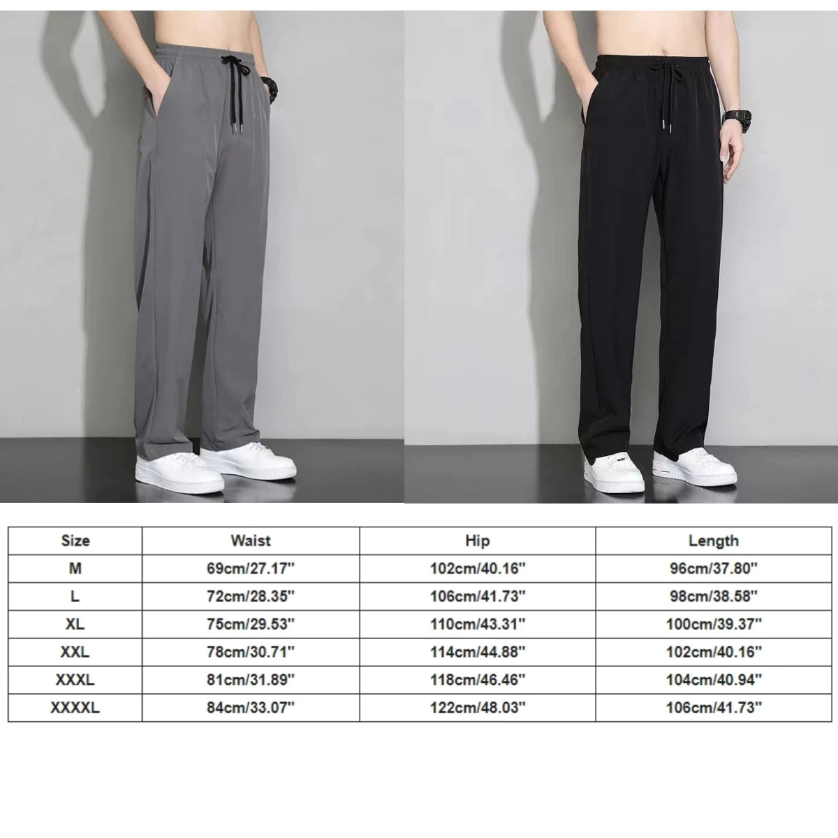 Summer Ice Silk Quick Dry Sweatpant Men's Joggers Pants Oversize Straight Pants Pocket Tracksuit Trousers Fitness Training Pants