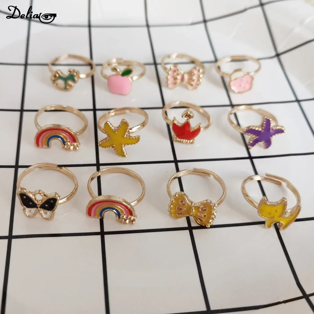 1/10pcs Cute Cartoon Kids Rings Kawaii Korean Children Girls Flower Bow Alloy Enamel Finger Ring Child Jewelry Gift