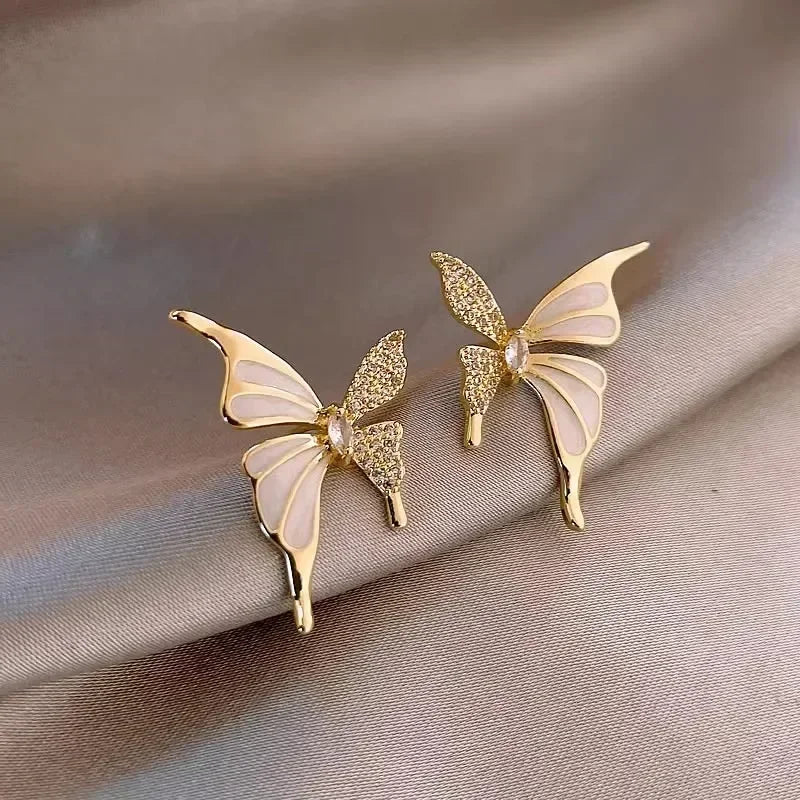 Autumn And Winter Light Luxury Niche Elegant Zircon Butterfly Stud Earrings For Women Fashion Sweet Metal Jewelry Gifts