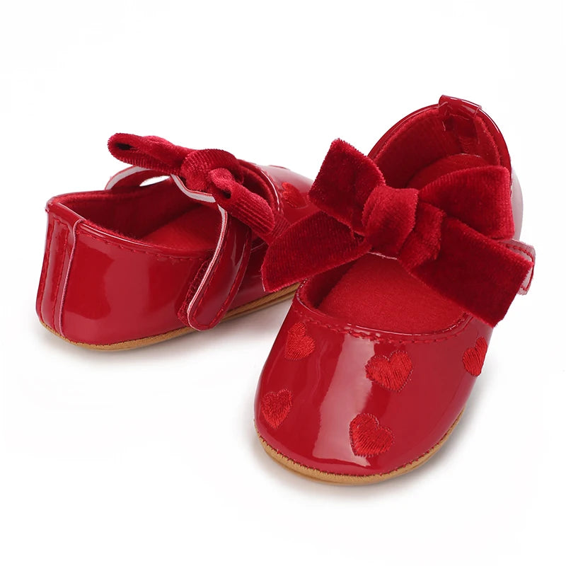 Spring and Autumn Girl Baby Shoes Classic Fashion Red Theme Cute Bow Princess Shoes Rubber Sole Anti slip Comfortable Walking Sh