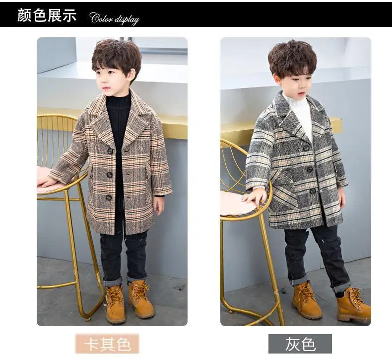 Boy'S Tweed Coat Foreign Style Wool Coat Winter 2022 Autumn And Winter New Small Suit Children'S Clothes Children'S Baby