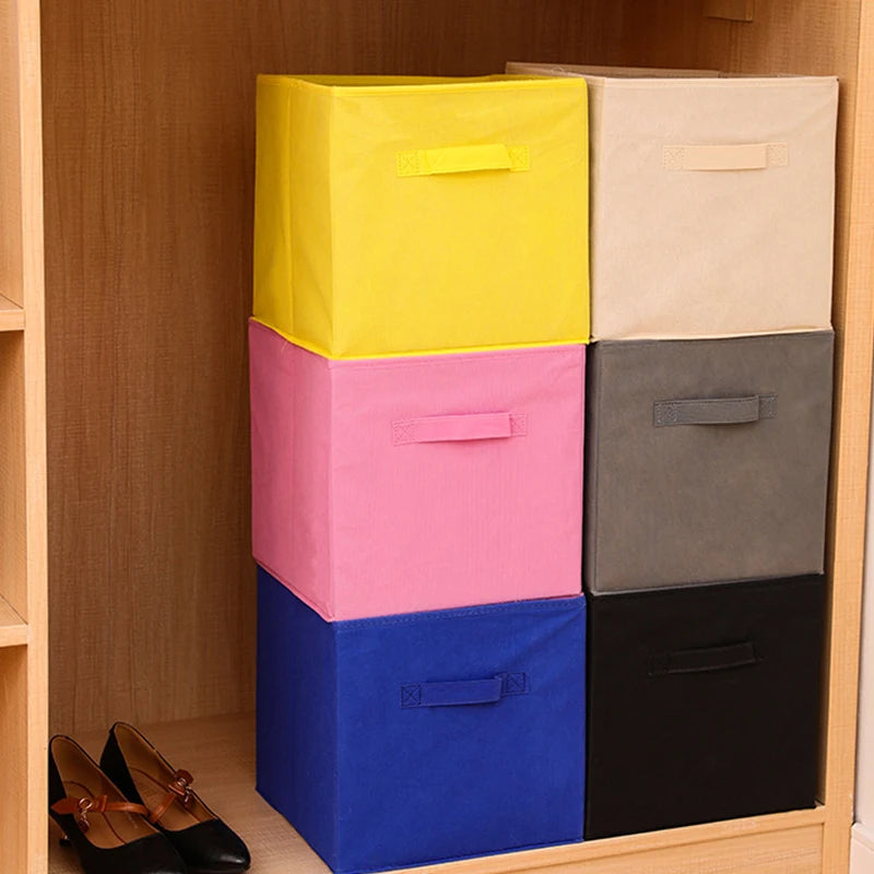 With Handle Storage Basket Non-woven Folding Fabric Storage Box Cube Bin For Children Toys Sundries Organizer Storage Bins