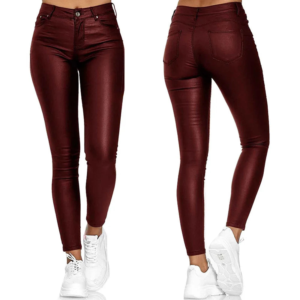 2024 Spring Autumn New Women's Clothing High Waist Pure Color Leather PU Leather Pants