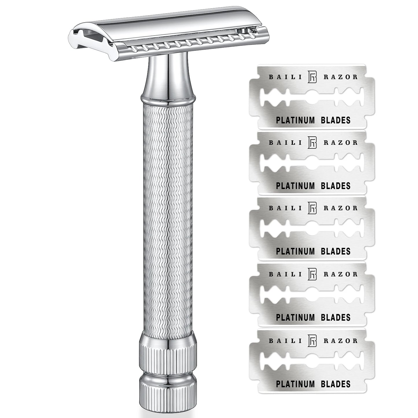 BAILI Double Edge Safety Razor Open & Close Comb Stainless Wet Shave for Men Women with 5 Platinum Blades Legend Pro BRB3P