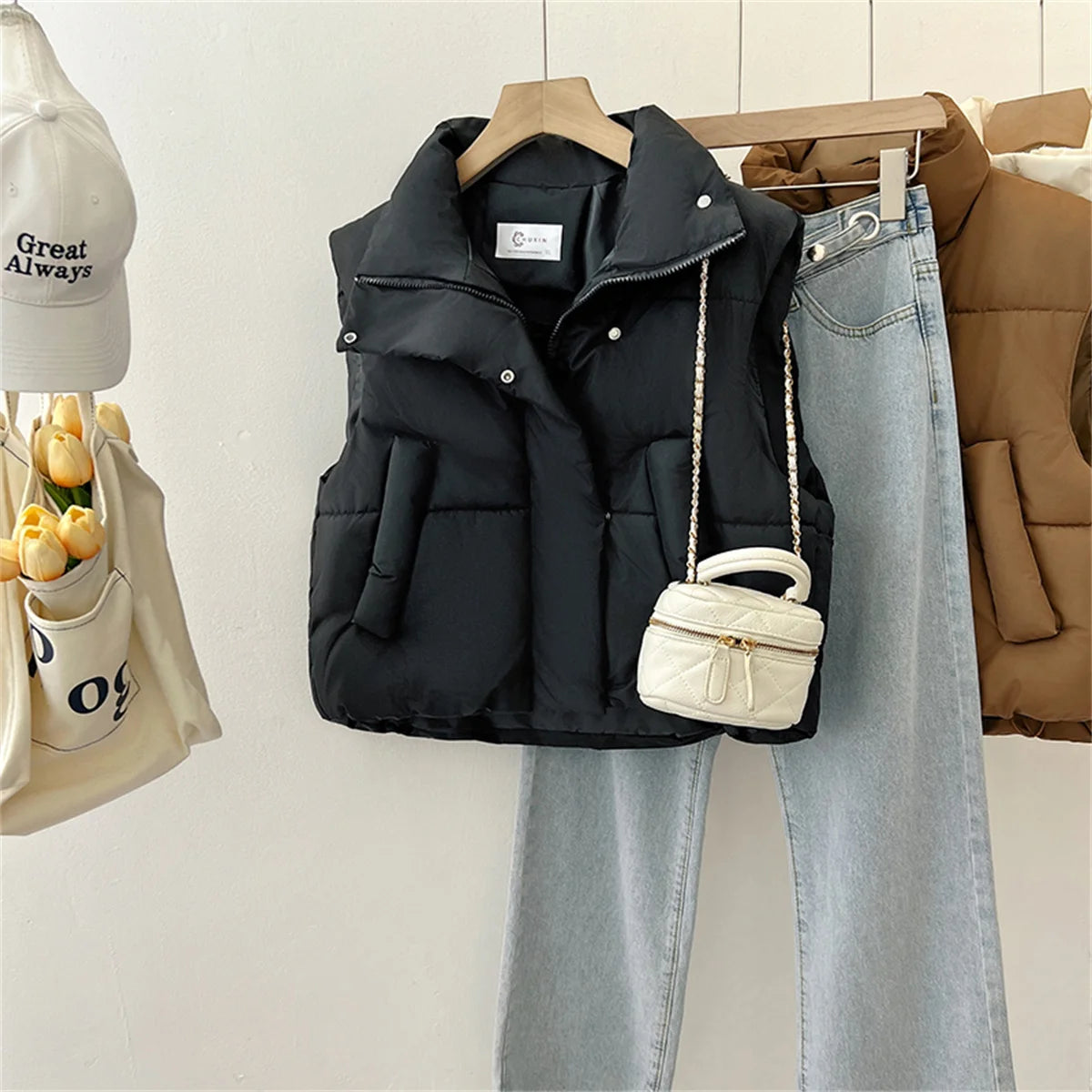 Autumn Winter Y2K Vest Women Thick Warm Down Vest Harajuku Loose Jacket Casual Outerwear Short Waistcoat Windproof Vest Coats