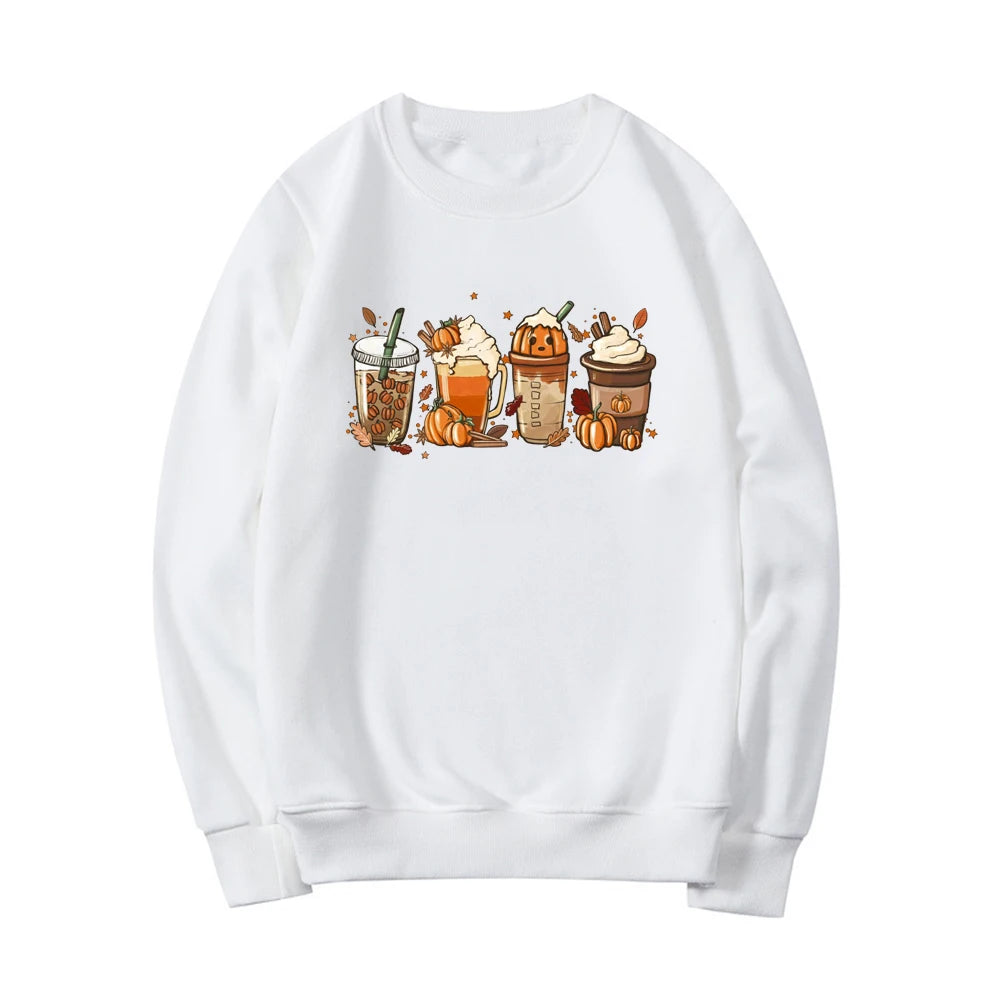 Fall Coffee Sweatshirt Cute Fall Hoodie Thanksgiving Sweatshirt Halloween Hoodies Women Clothes Coffee Lover Pullovers Tops