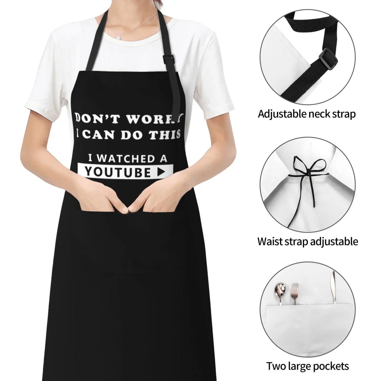 Funny Don't Worry I Can Do This Aprons for Men Women Creative Gifts for Mom BBQ Cooking Chef Apron with 2 Pockets Waterproof