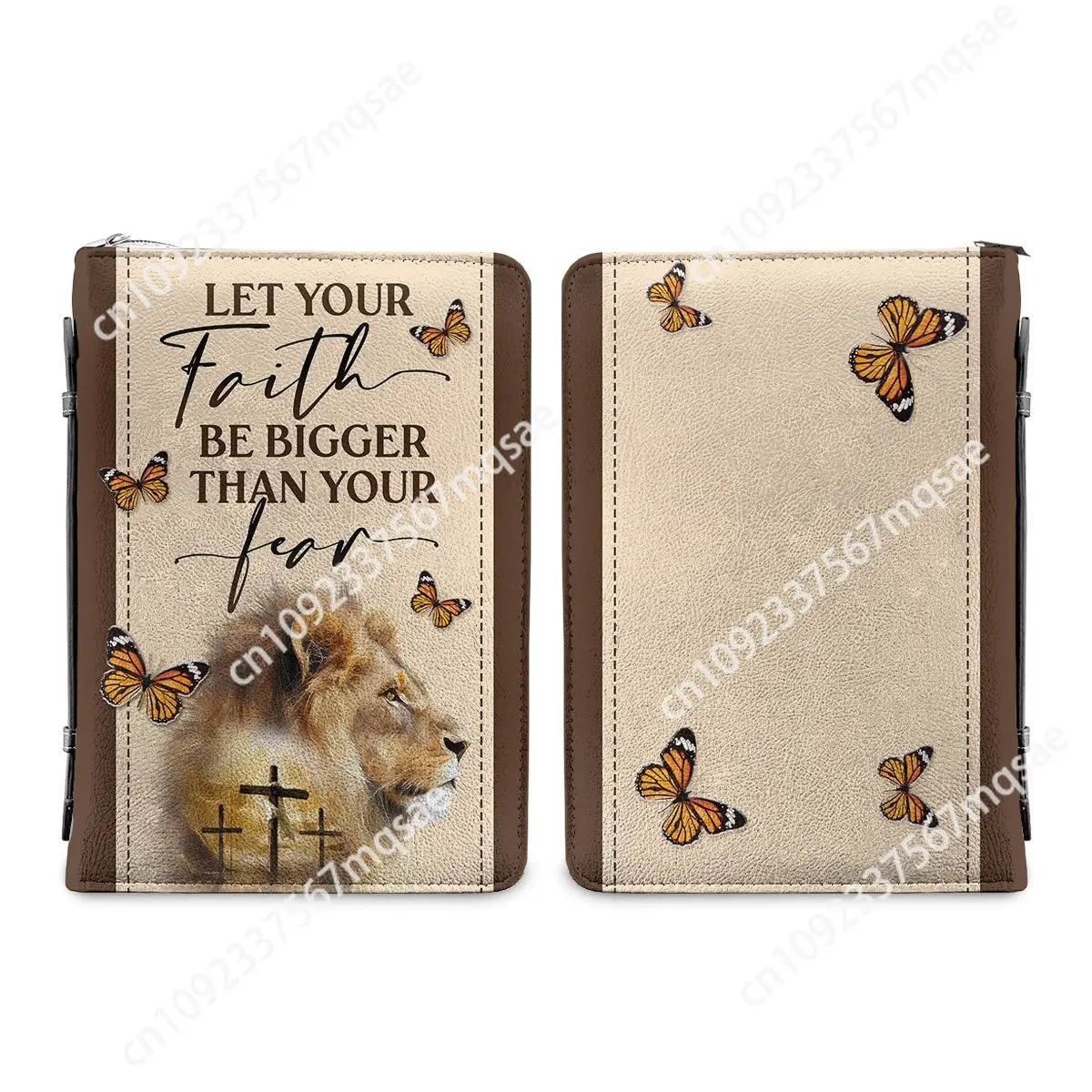 Presonalized Bible Cover Case Let Your Faith Be Bigger Than Your Fear Lion Bible Hymn Print Women's Zippered Handle Handbag Gift