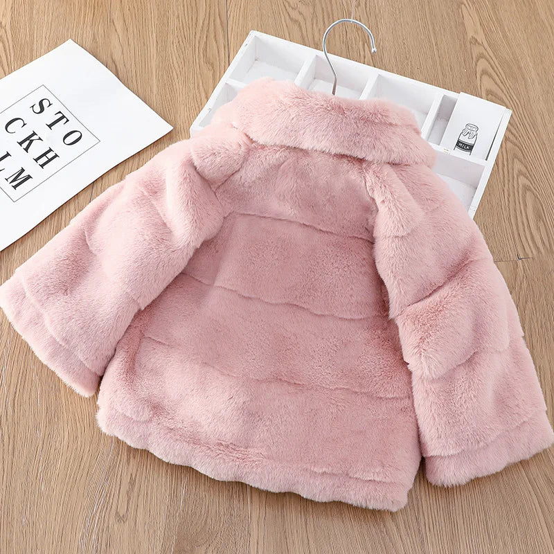 Winter Warm Faux Fur Coat For Girls Jacket Baby Snowsuit Sweet Christmas Princess Outwear 1-5 Years Kids Clothes