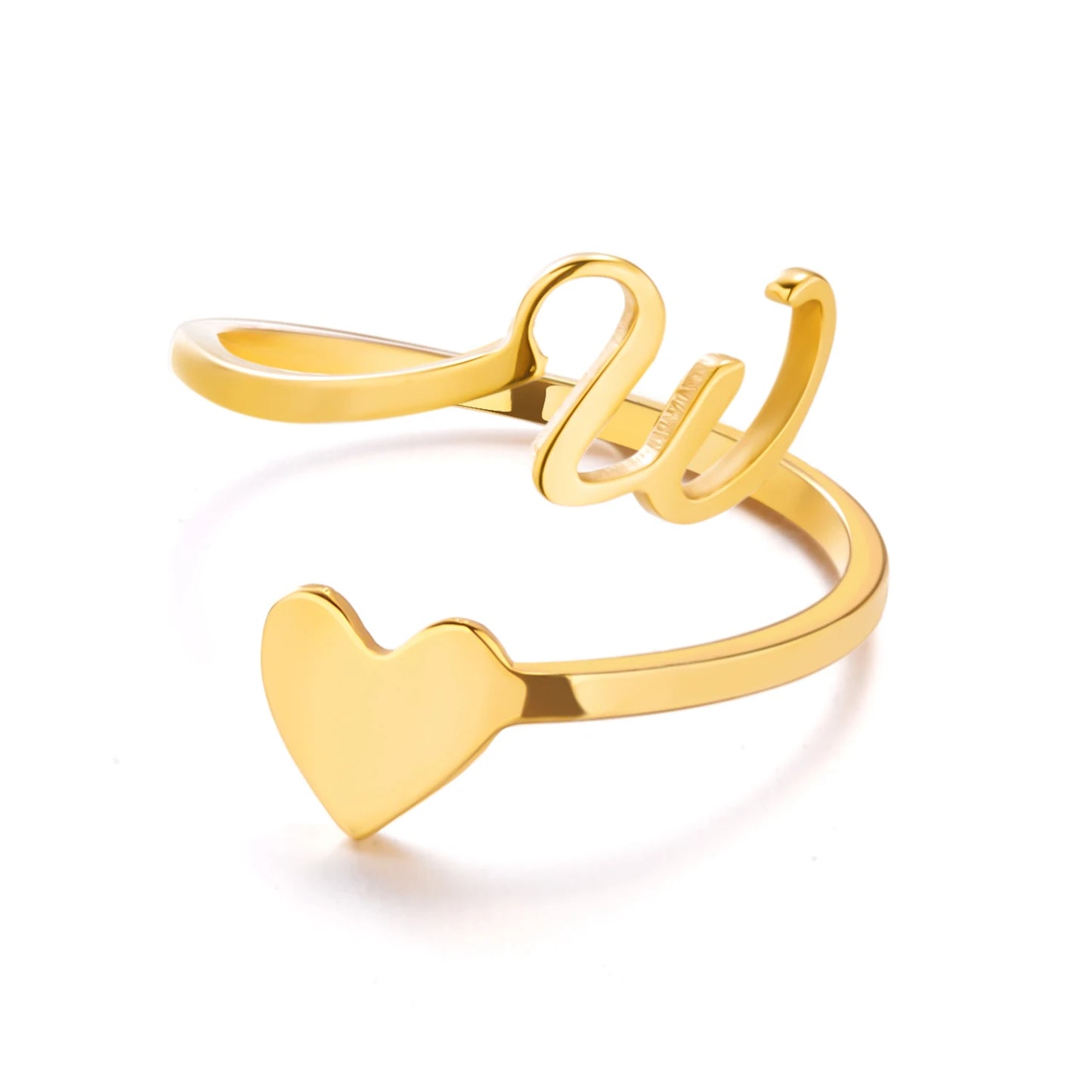 Simple Romantic Heart and Letter Rings A-Z 26  Alphabet Initials Ring For Women Opening Finger Ring Party Jewelry Birthday Gift