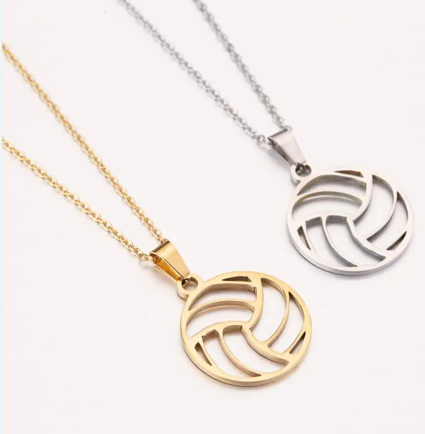 2022 Hfarich Fashion Beach Volleyball Pendant Necklace Women Hollow Ball Stainless Steel Circle Jewelry Students Graduation Gift