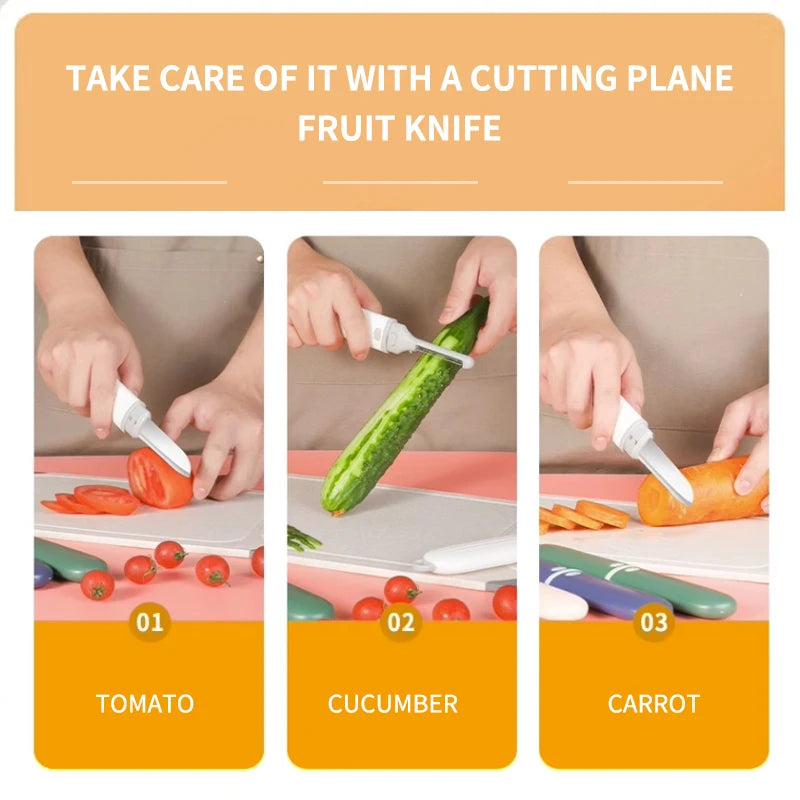 PLYS Fruit Knife Stainless Steel Multifunctional Fruit Peeler and Mini Knife 2 in 1 Kitchen Gadgets Safety