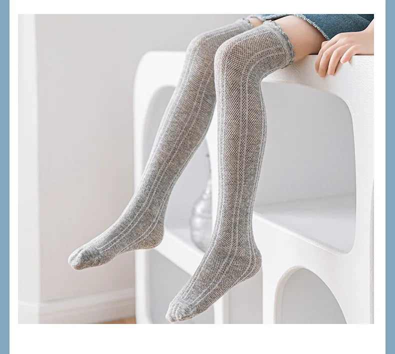 Spring Autumn Baby Children Girl Cute Socks Black White Color Mesh Breathable School Uniform Sock Knee High Long Kids Socks