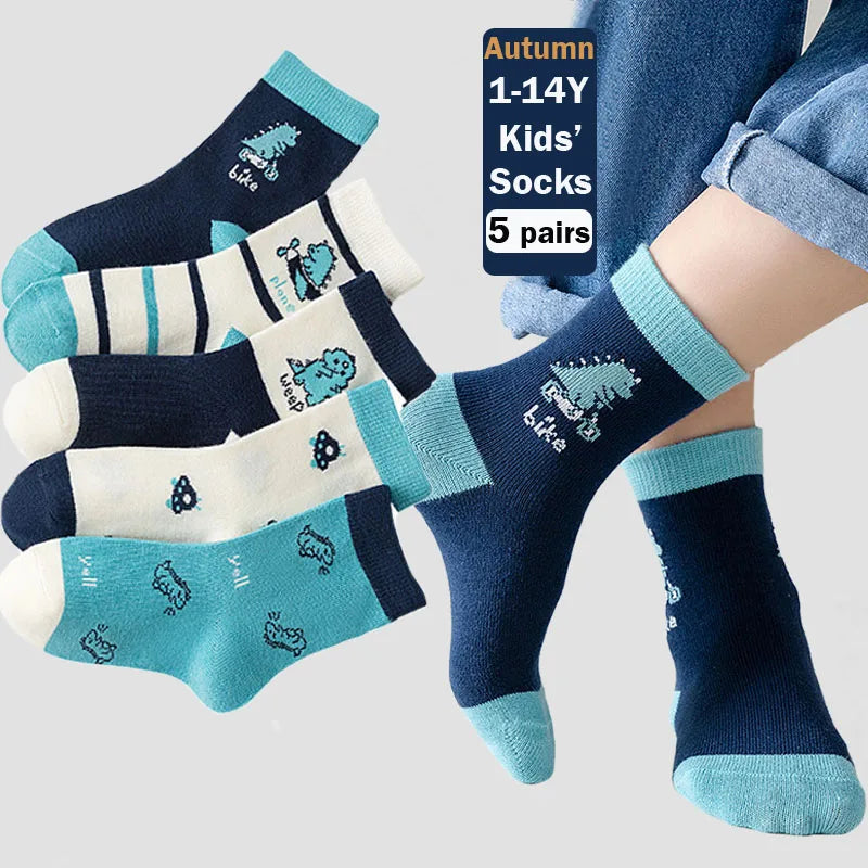 5 Pairs/lot Baby Socks 2024 Autumn Cotton Socks Medium Socks Kids Little Big Boys Crew Sock