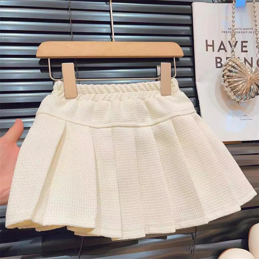 New Childrens Clothing 2024 Spring and Autumn Collection Girls Lace Jacket Short Skirt Fashionable Two-piece Set