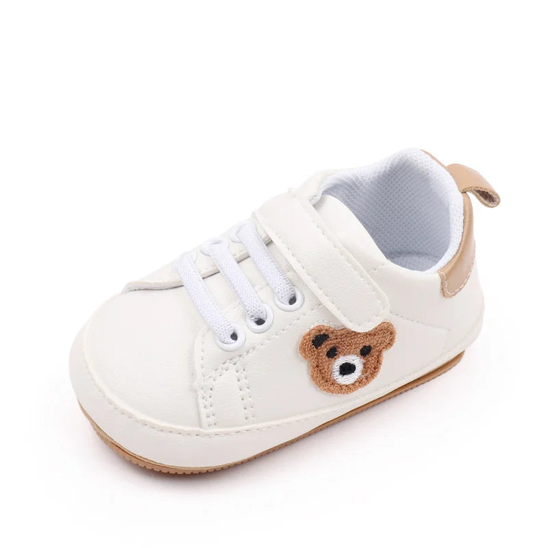 New White Baby Shoes Lovely Bear / Stripes Casual Soft Sole Anti-slip Infant Sports Toddler Boys Girls First Walkers