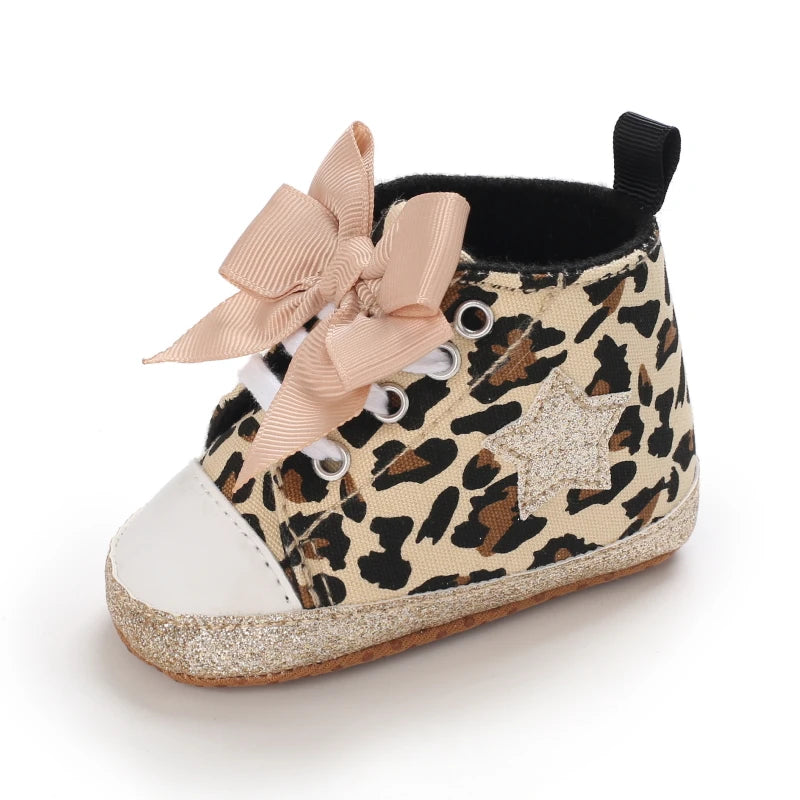 0-18M Newborn Baby Shoes Female Baby Cute Leopard Pattern Sports Shoes Sandals Soft Sole Comfortable Walking Shoes