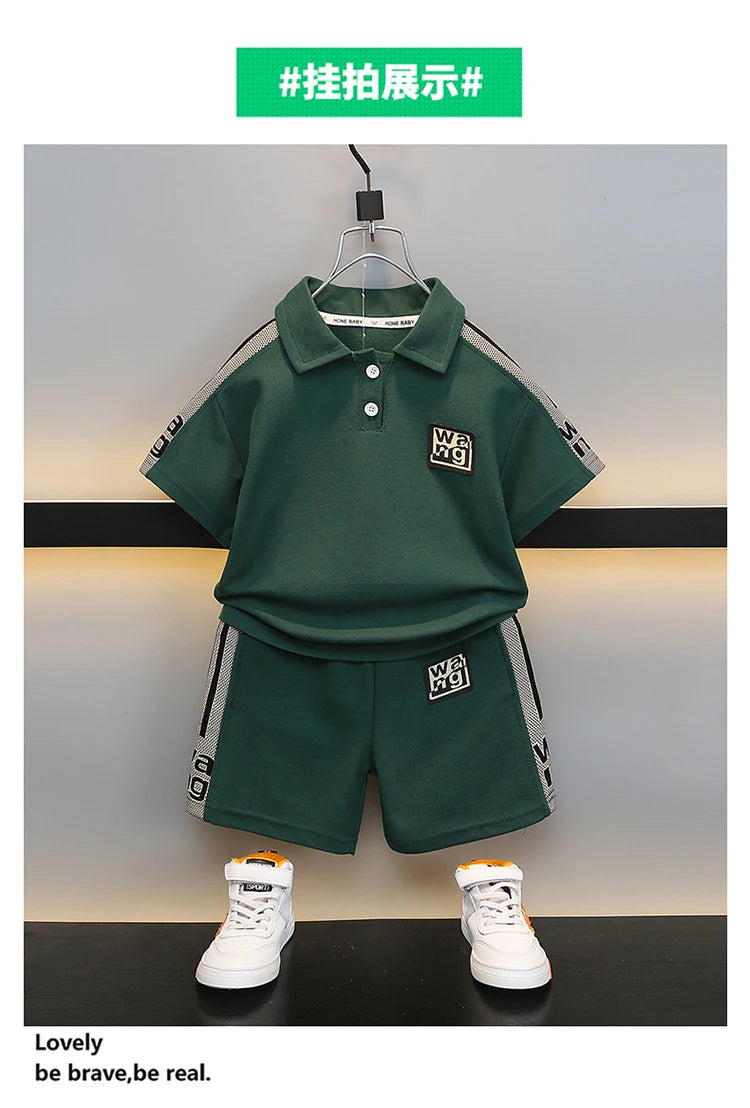 New Kids Letter Print Polo T-shirt Shorts 2Pcs/Sets New Fashion Baby Boys Girl Clothing Children Tracksuits 0-5 Years