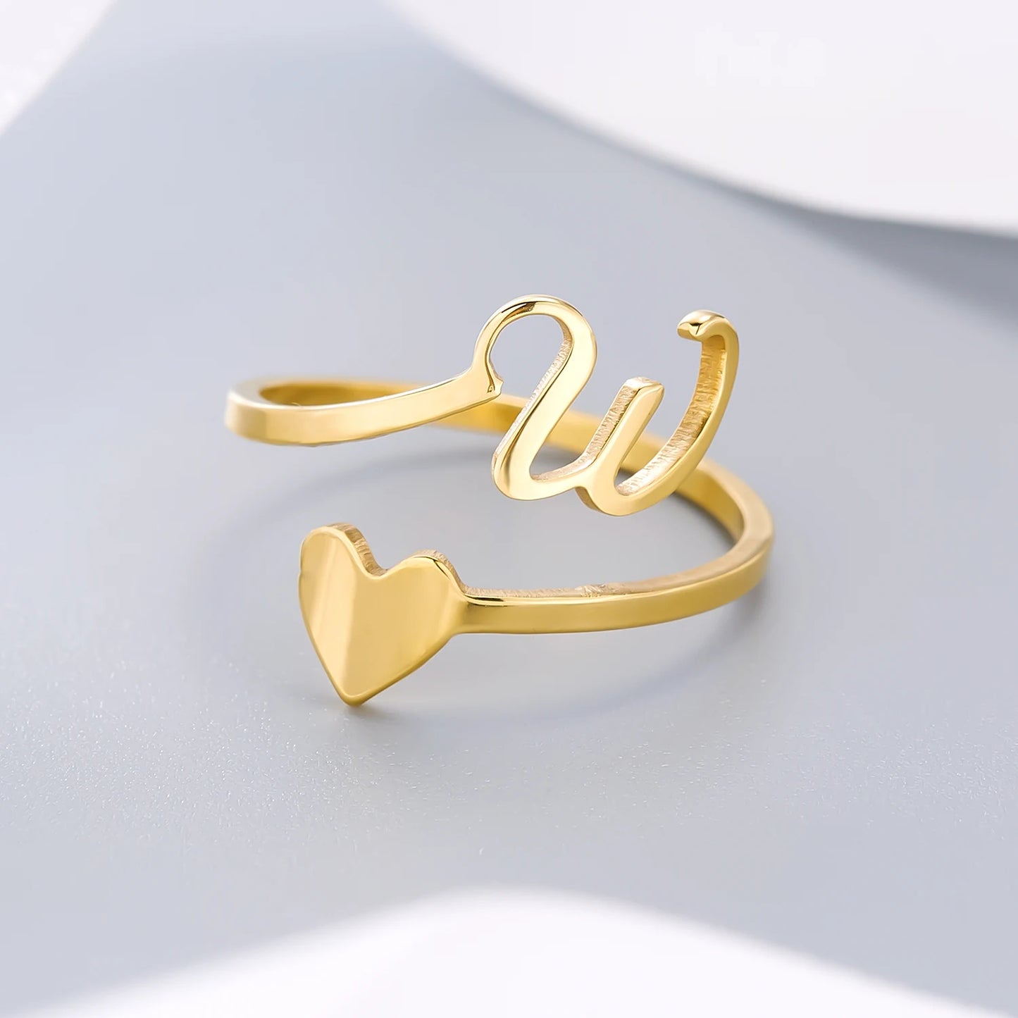 Simple Romantic Heart and Letter Rings A-Z 26  Alphabet Initials Ring For Women Opening Finger Ring Party Jewelry Birthday Gift