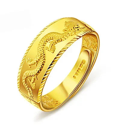 24k Gold Ring for Man Luxury Engraving Dragon Adjustable Ring Fashion Jewelry Male Two Color Yellow/White Gold Finger Ring Gift