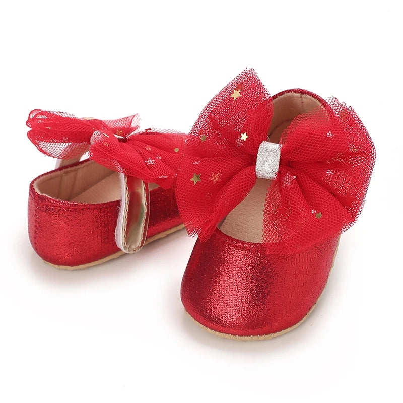 Spring and Autumn Girl Baby Shoes Classic Fashion Red Theme Cute Bow Princess Shoes Rubber Sole Anti slip Comfortable Walking Sh