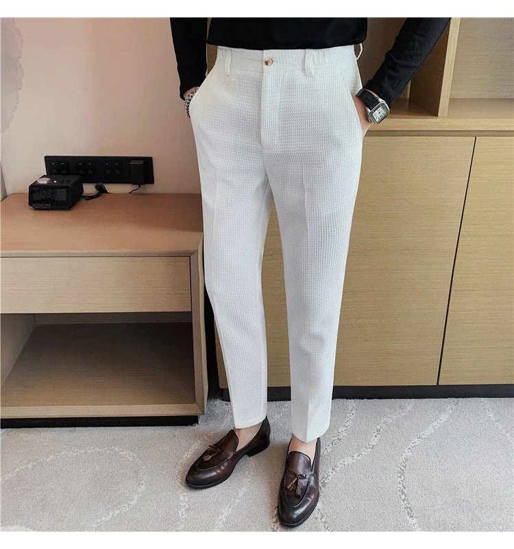 Suit Pants Autumn Winter Fashion Waffle Dress Pants For Men Clothing Business Casual Slim Fit Men's Formal Trousers High Quality