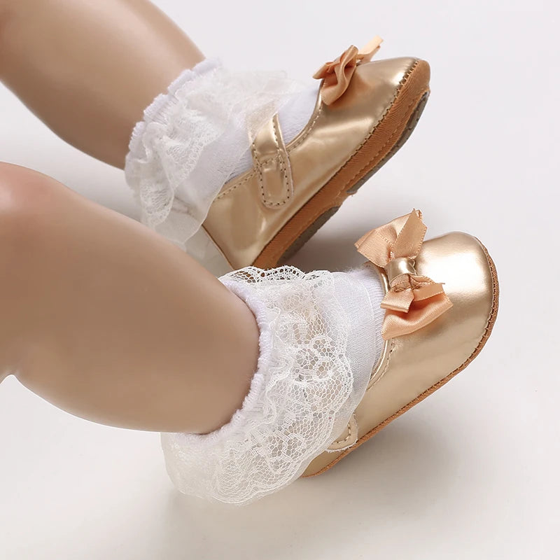 0-18M Girls' Baby Shoes Fashionable Classic Gold Theme Princess Shoes Soft Sole Comfortable Baby Walking Shoes