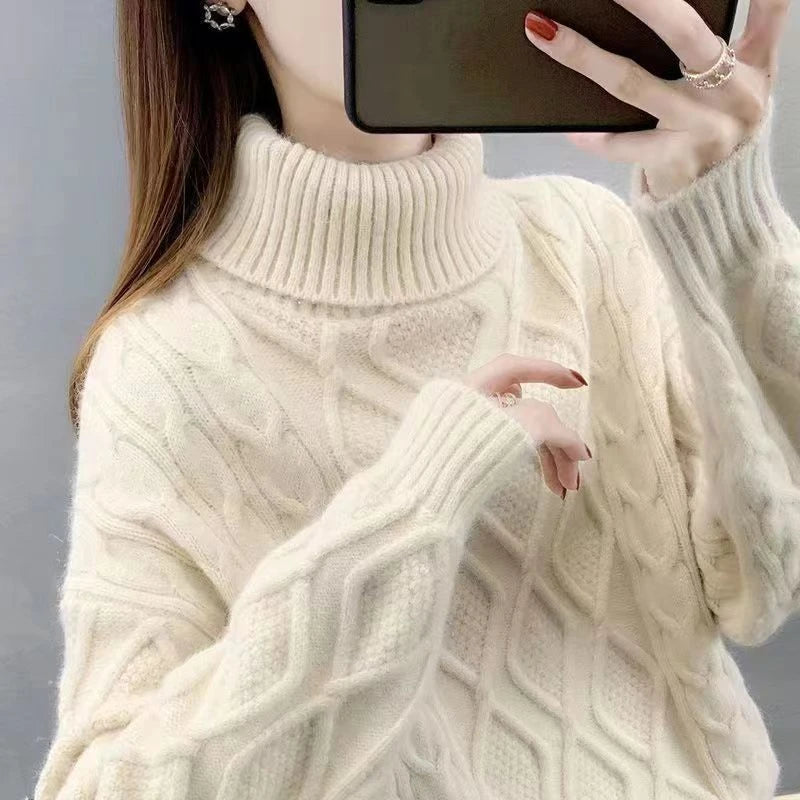 Women's Turtleneck Sweater Fall Winter New Loose Warm Knit Pullover Tops Candy Colors Knitwear Jumper Korean Soft Casual Poleras