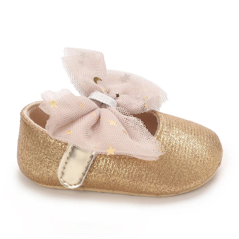 0-18M Girls' Baby Shoes Fashionable Classic Gold Theme Princess Shoes Soft Sole Comfortable Baby Walking Shoes