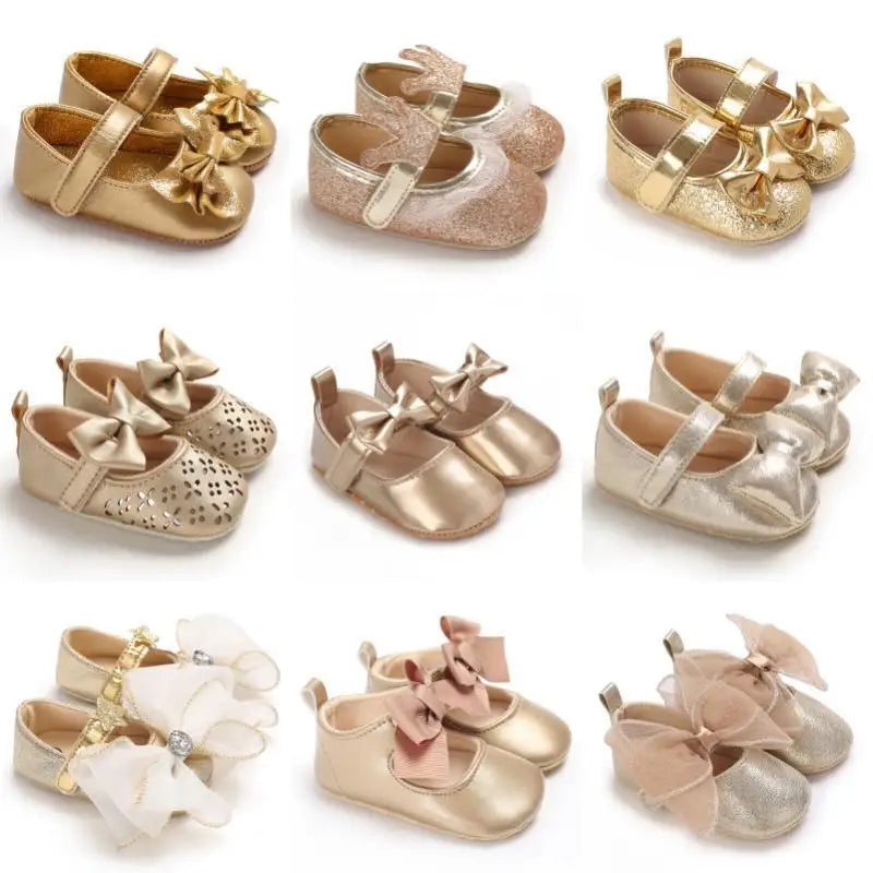 Fashionable Series Baby Shoes Girl Baby Cute Bow PU Princess Shoes Soft Cloth Sole Comfortable Walking Shoes Spring and Autumn