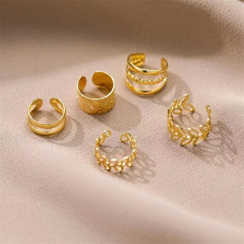 Gold Silver Color Leaves Clip Earrings for Women Creative Simple C Butterfly Ear Cuff Non-Piercing Ear Clip Set Trendy Jewelry